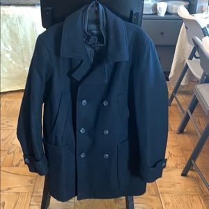 Andrew Marc Mulberry Wool Peacoat Removable Bib